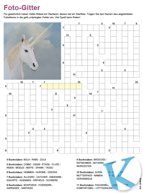 Gitterrätsel mit Fotostartwort